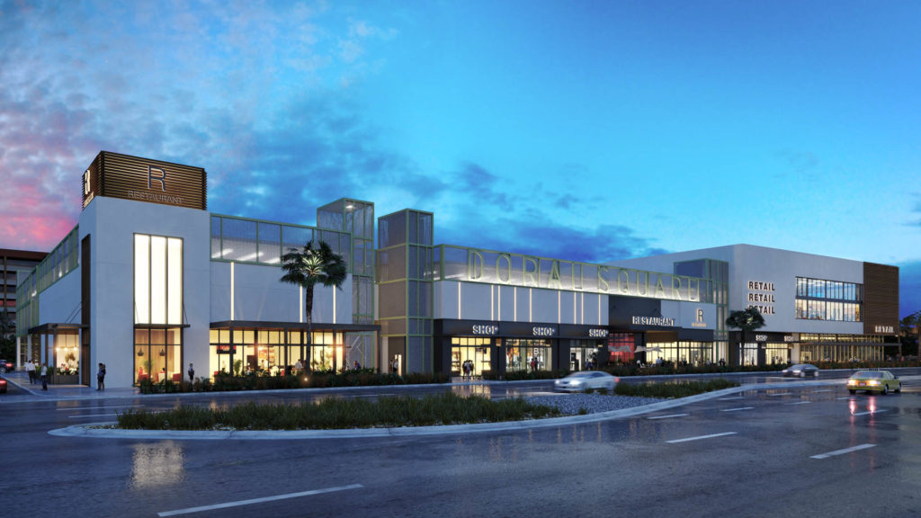 Design architect: Touzet Studio

Doral Square is a proposed mixed-use retail and office development to be located on the southeast corner of Doral Boulevard and 87th Avenue in Doral. Doral Square would incorporate a two-level retail and garage structure into an existing 148,000-square-foot office building and parking lot. The project is adjacent to Carnival Cruise Line’s headquarters with over 3,900 employees, and one block from City Place Doral, a community where CineBistro and Fresh Market now serve 1,000 residential units and 150 single-family homes.